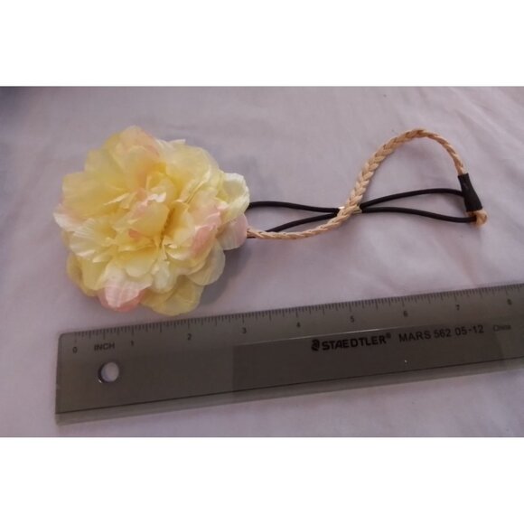 Vintage Yellow Rose Floral Headband Hair Accessory With Braided Band - Picture 2 of 2